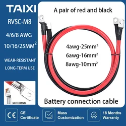 12V 24V 48V 72V RV Battery UPS Cable M8 Terminals Connect Copper Wire Cable 8/6/4 AWG Inverter Car Battery UPS