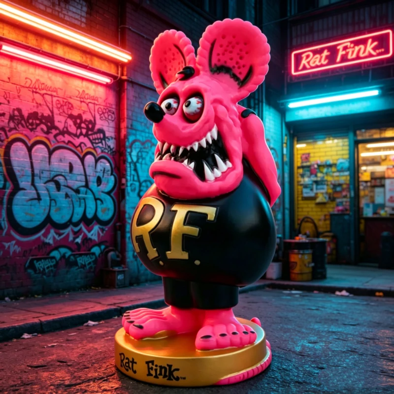 Фигурка-башкотряс Rat Fink, разноцветный забавный воблер, коллекционная модель Ed Roth Kustom Kulture Hot Rod, игрушка в ретро-стиле, идеально подходит для фанатов