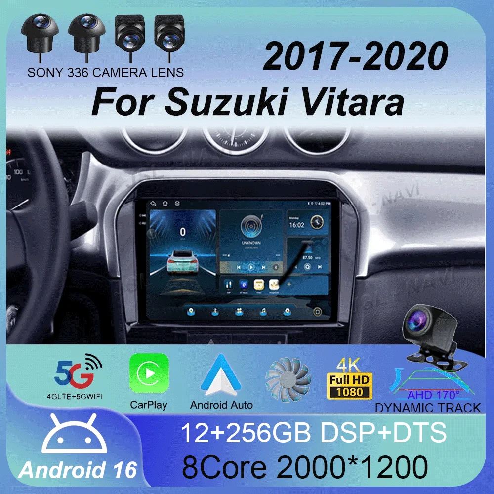 Android Car Radio 16 For Suzuki Vitara 2017 2018 2019 2020 High-Performance CPU Multimedia Video Player GPS Navigation Dash Cam