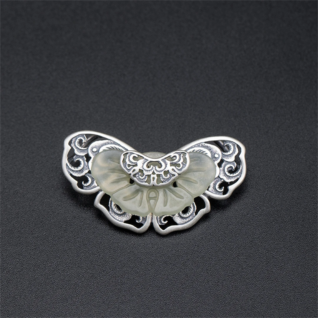 

S925 Pure Silver Brooch Hotan Jade Insects Dress Pin Jacket Chinese Style Womens Men Gifts Accessories Charm Jewelry Wholesale