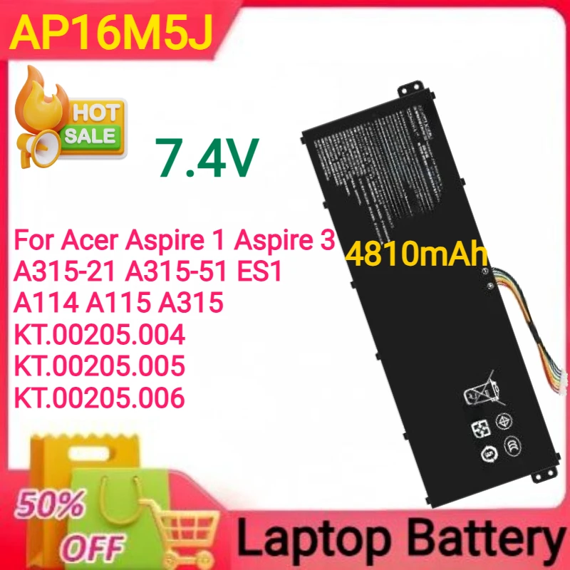 New 7.4V 4810mAh AP16M5J for Acer Aspire 1 Aspire 3 A315-21 A315-51 ES1 A114 A115 A315 KT.00205.004 KT.00205.005 KT.00205.006