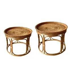 Rattan Side Table Tray Decorative Coffee Table for Balcony Farmhouse Garden