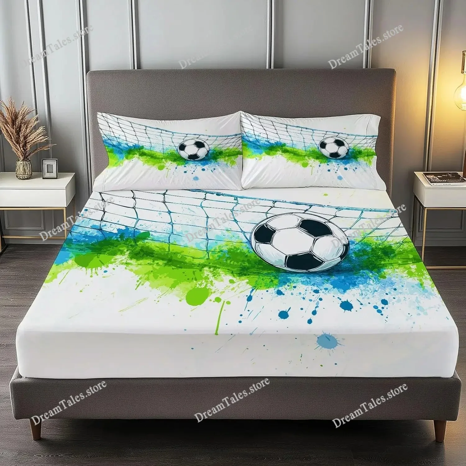 

Football Boys Fitted Sheets, Sports Theme Microfiber Bed Sheets for Kids,Football Pattern Bedding Set with Pillowcase741