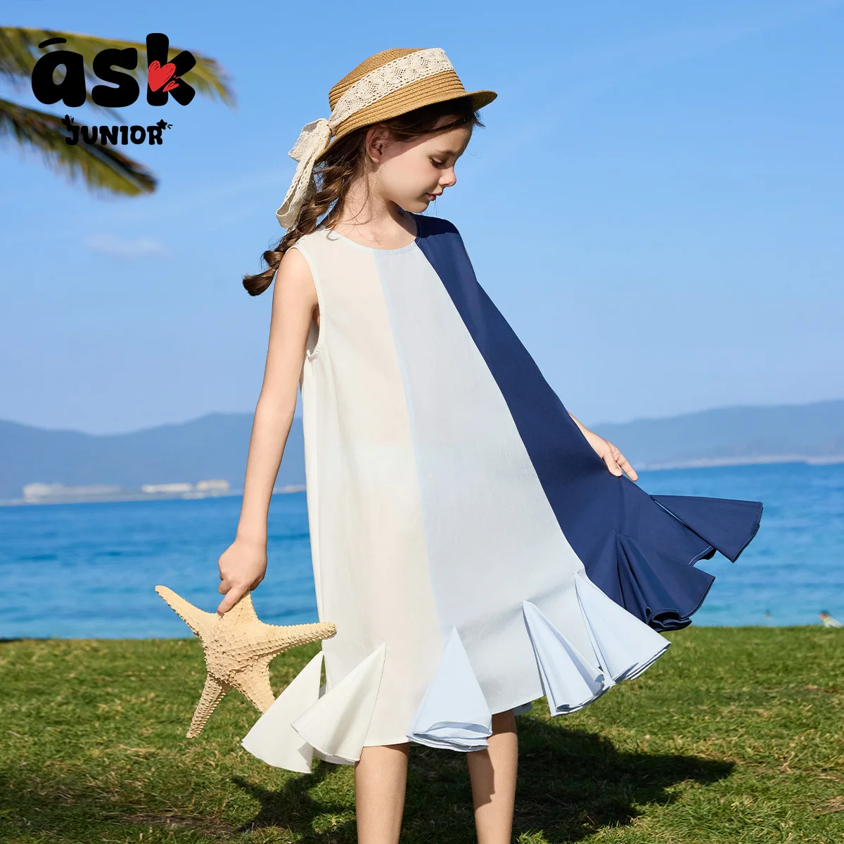 فستان بناتي صيفي متباين الألوان بدون أكمام على شكل ذيل السمكة #2