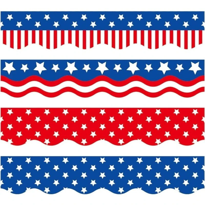 Indépendance Day Border Trim Sticker Wall Sticker 4,59ftx65mm Whiteboard Border Border Sticker for Chalkboard Classroom W8EC