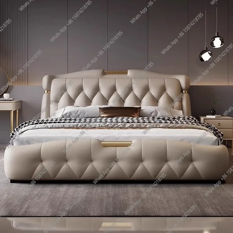 MX Italian Light Luxury Leather Bed Modern Simple Master Bedroom Big Bed High-end Storage Space Light Luxury Soft Rely