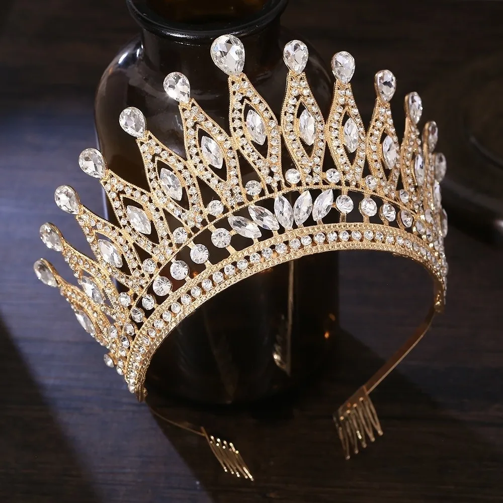 

Винтажная корона в стиле барокко, античная бронзовая блестящая тиара в стиле Древней Греции, регулируемая тиара принцессы из сплава с стразами, украшение для волос на день рождения