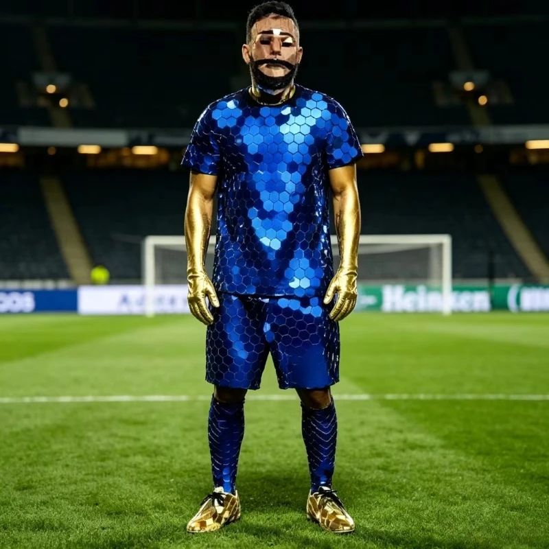 Mirror Football Men Costume Blue Football-themed Party Performance Outfit Street Mirror Clothes  Halloween Cosplay Suit