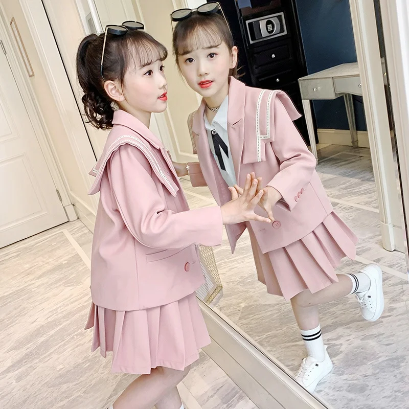 Herfst Faion-outfitset voor meisjes School orm Sle-plooirok T-stuk pak Trendy en Sli-kinderkleding