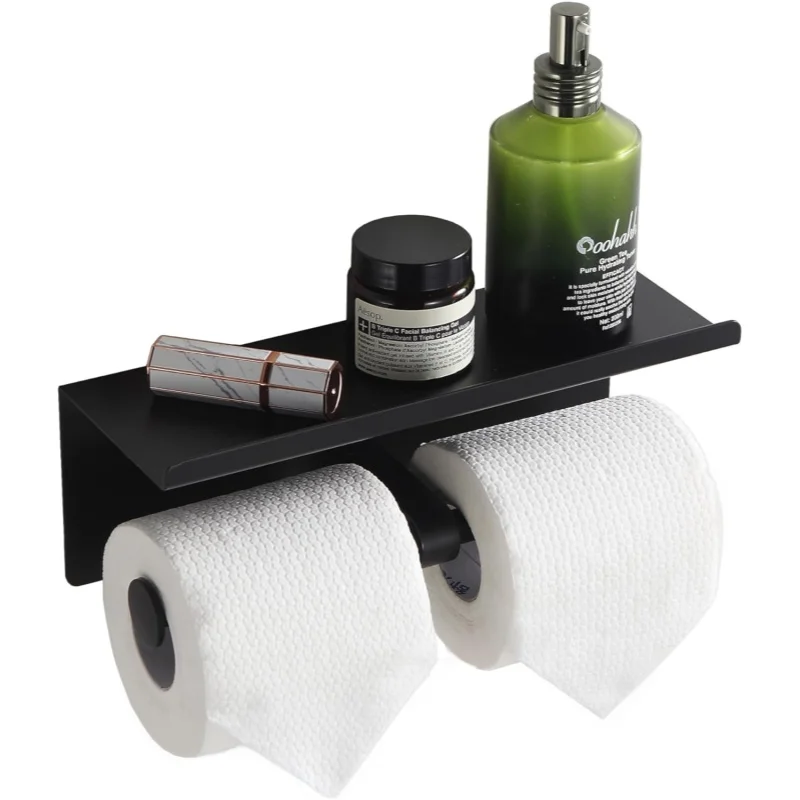 

Двойной держатель для туалетной бумаги с полкой, настенный диспенсер из нержавеющей стали для ванной комнаты и туалета
