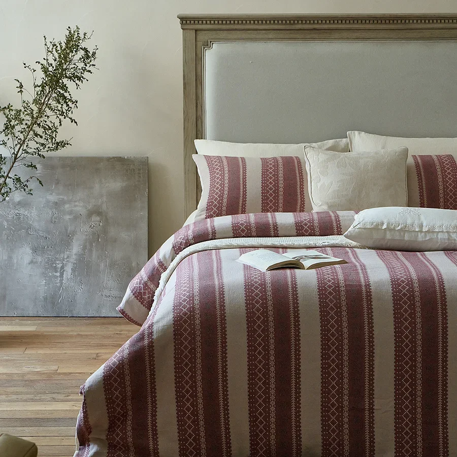 Retro Jacquard Red Stripe Style Duvet Cover Skin-friendly 100% Cotton Bedding Set Comforter Cover Home Bedding
