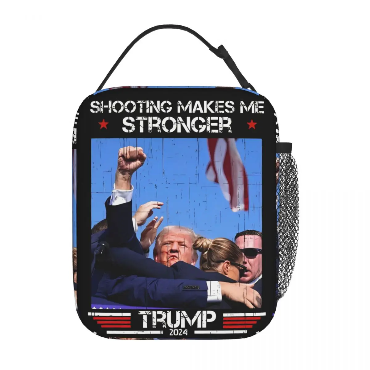 Shooting Makes Me Stronger Trump 2024 Insulated Lunch Bag for Men Women President Food Bags Reusable Cooler Bento Box For Work