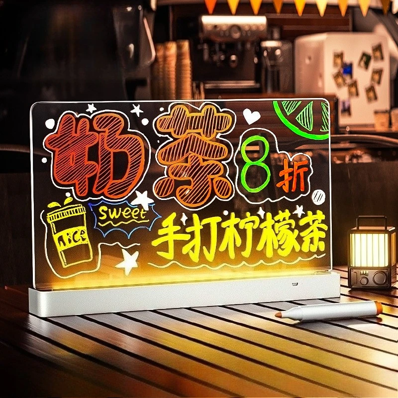 Tablica do rysowania LED, świecąca, magiczna, przezroczysty akryl, ładowalna listwa świetlna z uchwytem, prezent dla dzieci, tablica do graffiti, z 7 markeryami