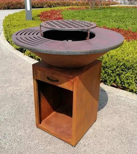 شواية حديقة بون فاير كورتن ستيل لحرق الخشب، شواية كبيرة مع سطح الطاولة