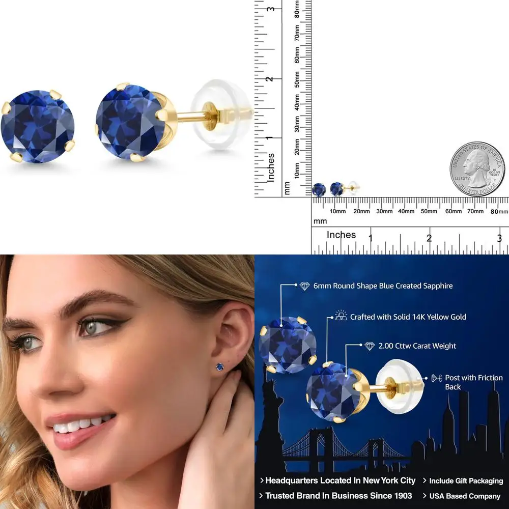 

Серьги-пусеты из золота 14K с круглым камнем 6 мм, имитирующим драгоценный камень, для женщин и мужчин