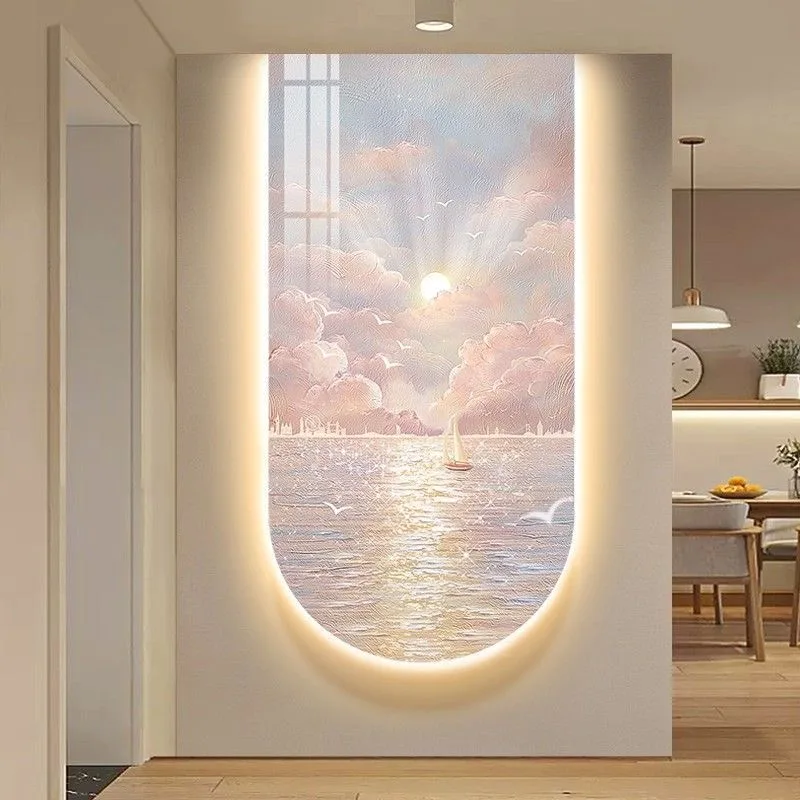 Cream wind entry door decoration mural light corridor hanging picture with light mural LED light corridor background wall light
