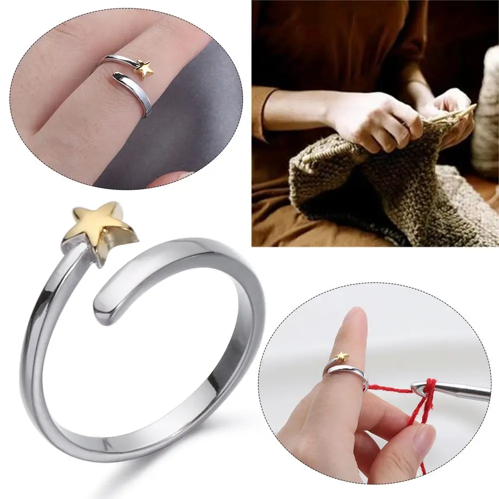 DIY Adjustable Knitting Tools Sewing Accessories Star Yarn Guides Thimble Ring Knitting Loop Crochet Ring Finger Wear