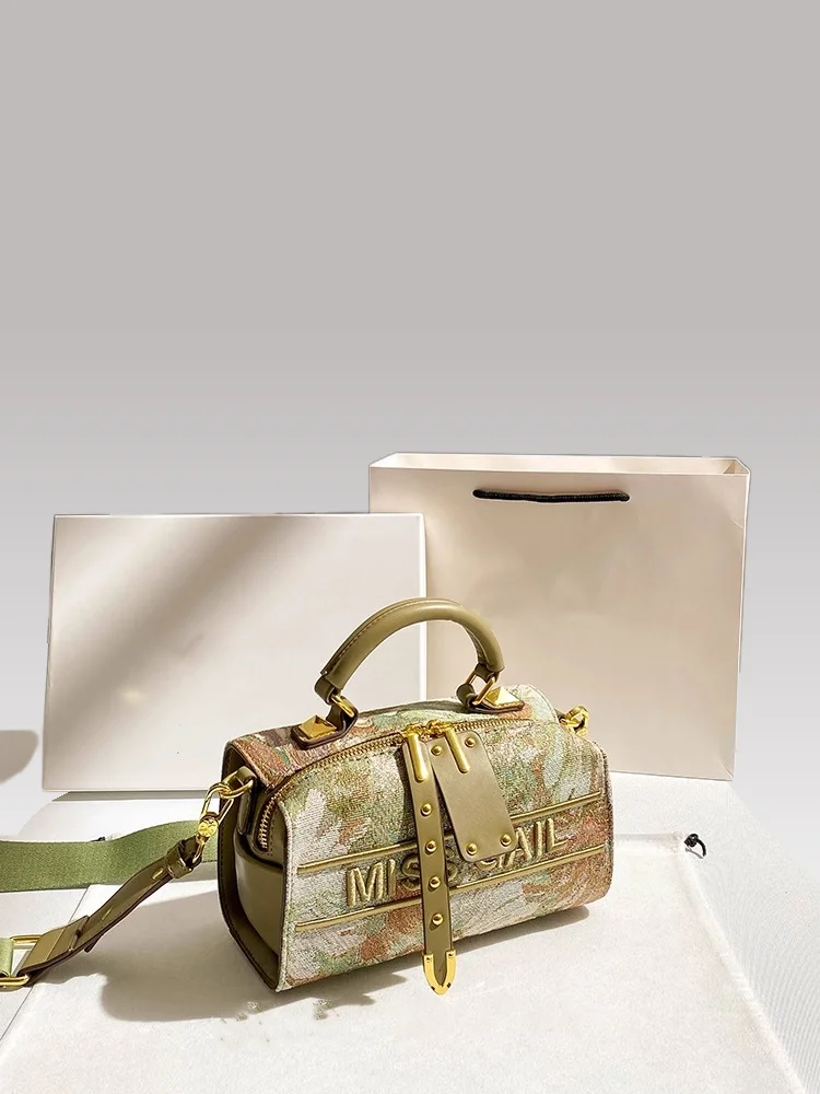 

Vintage and Unique Handheld Boston Bag with Delicate Embroidery Floral Printing Women's Popular and Fashionable Crossbody Bag