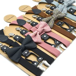 Solid Color Bowknot Elastic Leather Suspenders Braces Men Women Adjustable Straps For Wedding Suit Skirt Accessories Gift