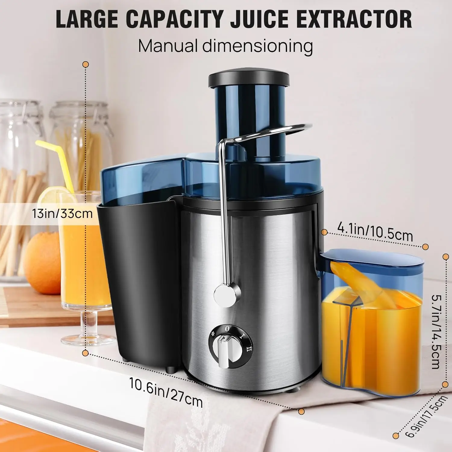 Juicer, Juicer Machines, Fruit and Vegetable Juice Extractor, Compact Juicer with 3 Speed Control, 500ML Capacity, Drip Stop