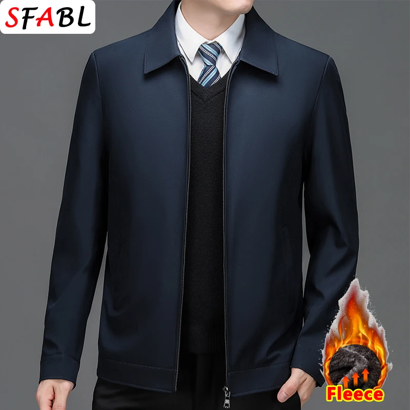 2024 New Fleece Lined Men\'s Winter Jacket Business Blazer Thick Warm Office Dress Jacket Autumn Work Outerwear Jacket Coat Black