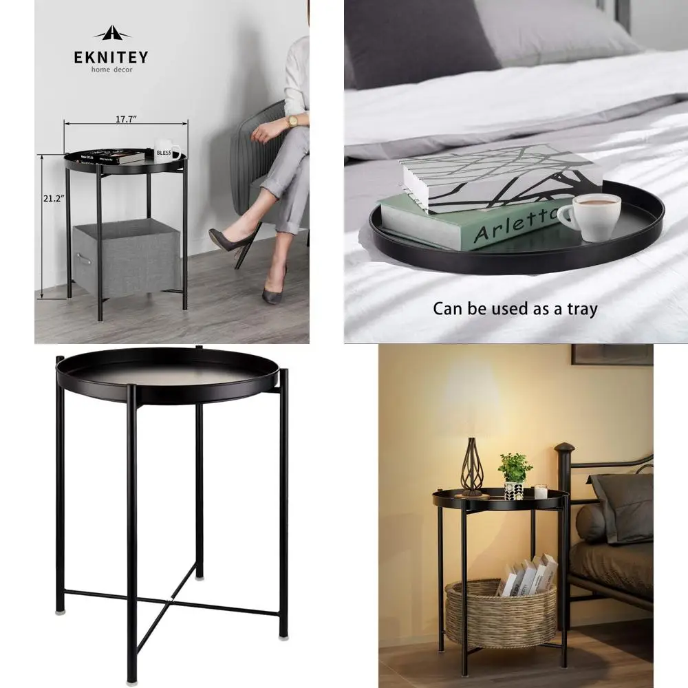 

Compact Metal Side Table with Waterproof Surface, Ideal for Indoor or Outdoor Use, Removable Tray for Convenience