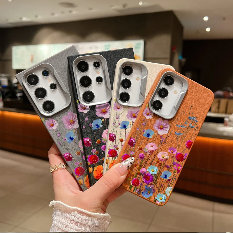 Colorful Flower Case For Samsung Galaxy S24 S23 S22 Ultra S20 S21 FE A16 A14 A34 A15 A25 A35 A55 A52 A53 A54 5G Leather Texture