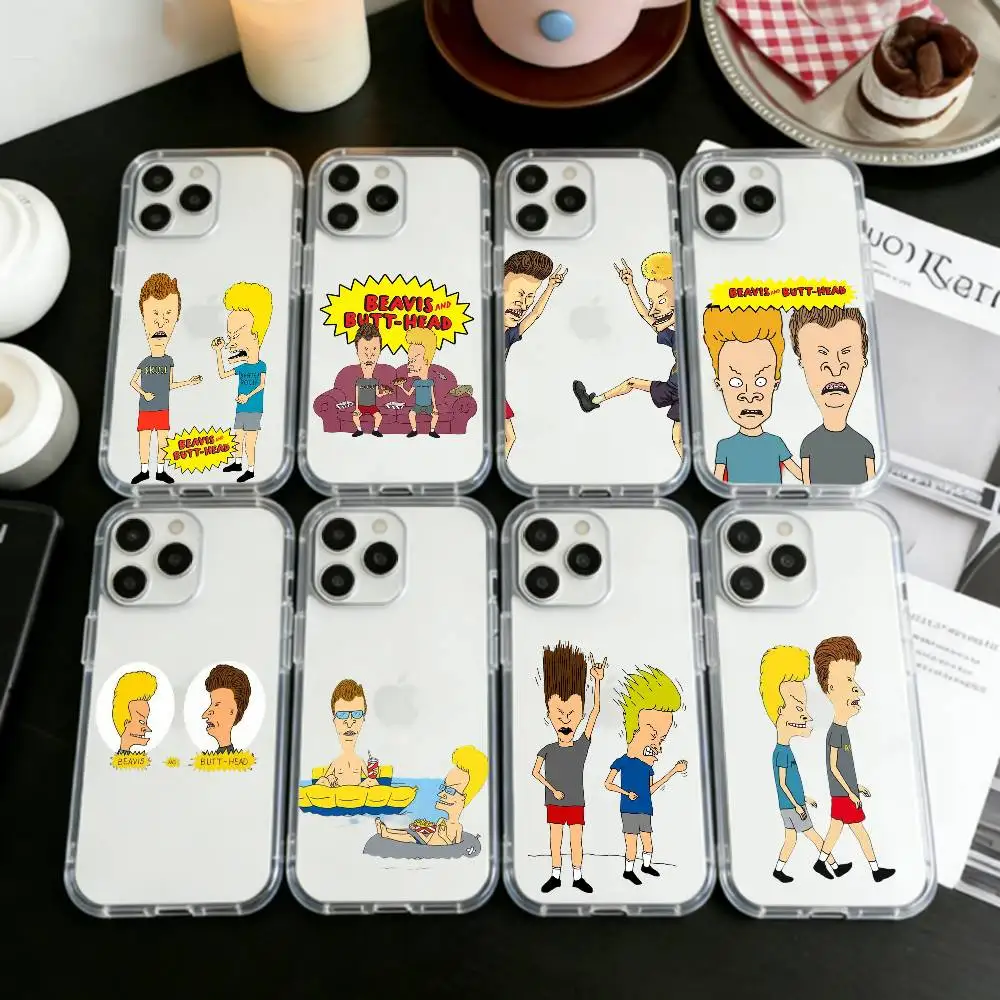

Cartoon B-Beavis and B-Butt-head Phone Case For iPhone 17 16 15 14 13 12 11 Mini Pro Max Plus Transparent Cover