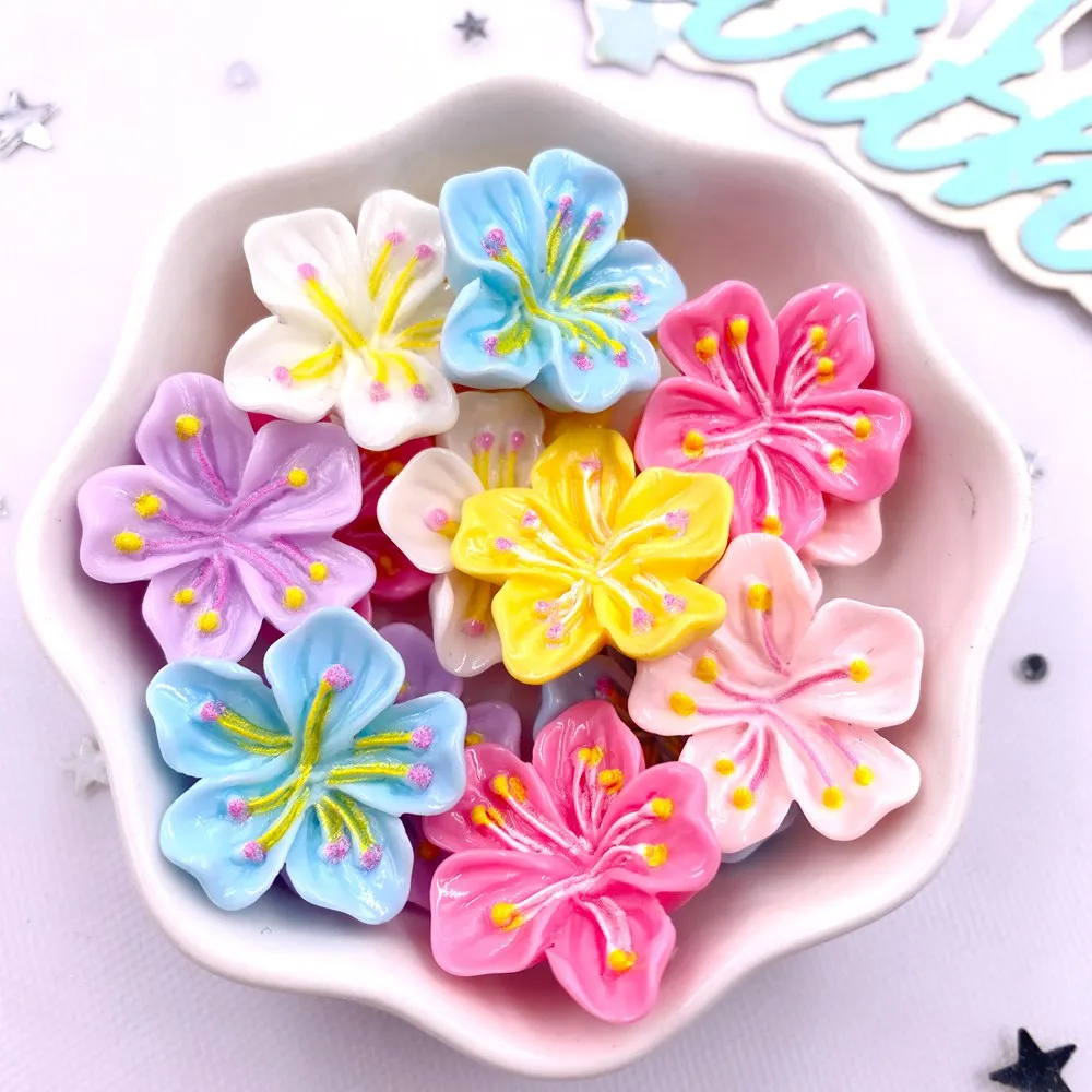 20PCS Mixed Resin 3D Colorful Painted Kawaii Peach Blossom Flat back Stone Figurines Scrapbook DIY Bow Decor  Accessories Crafts