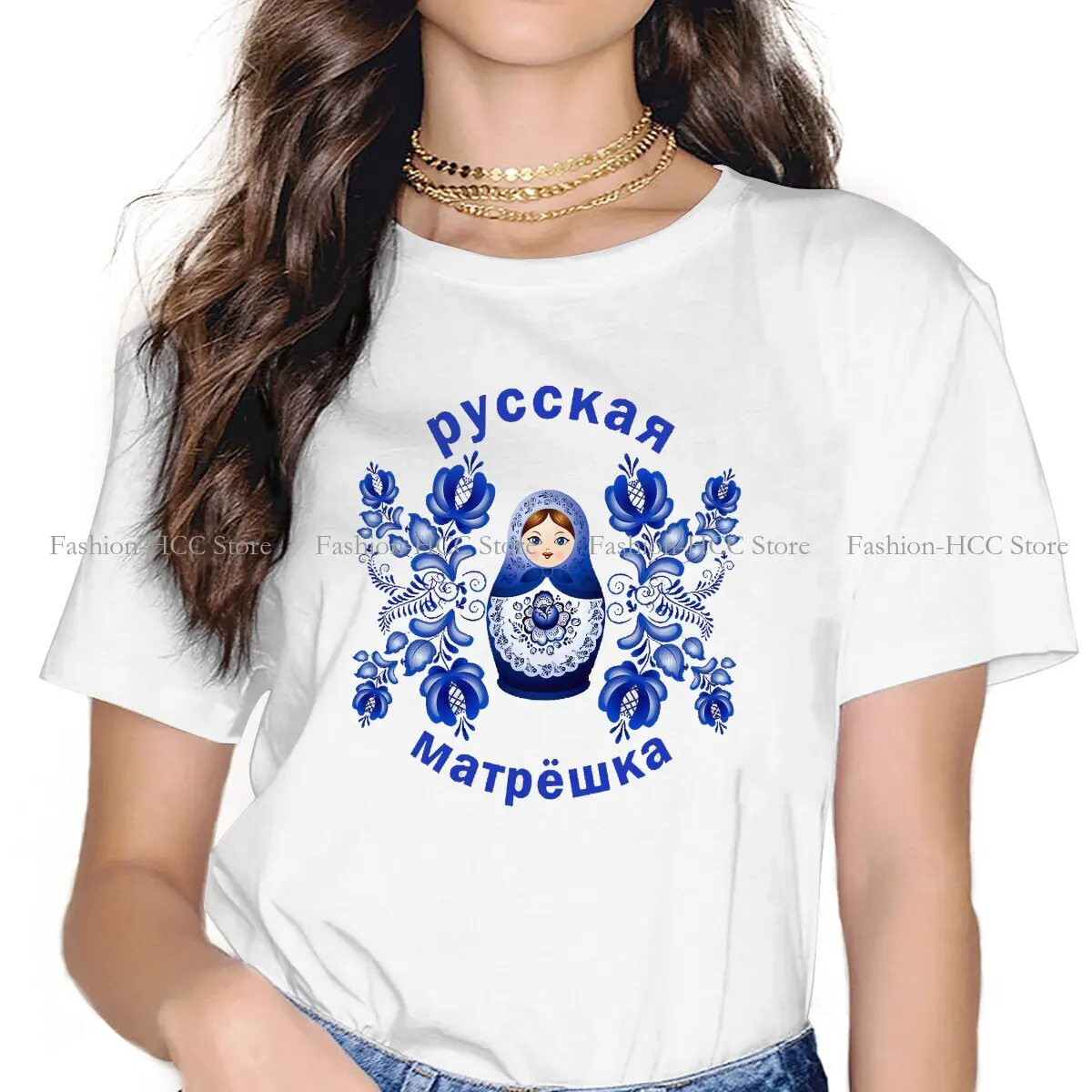 Matryoshka Gzhel Premium Scoop Style Polyester TShirt Russian Doll Russia Comfortable Creative Gift Clothes T Shirt Short Sleeve