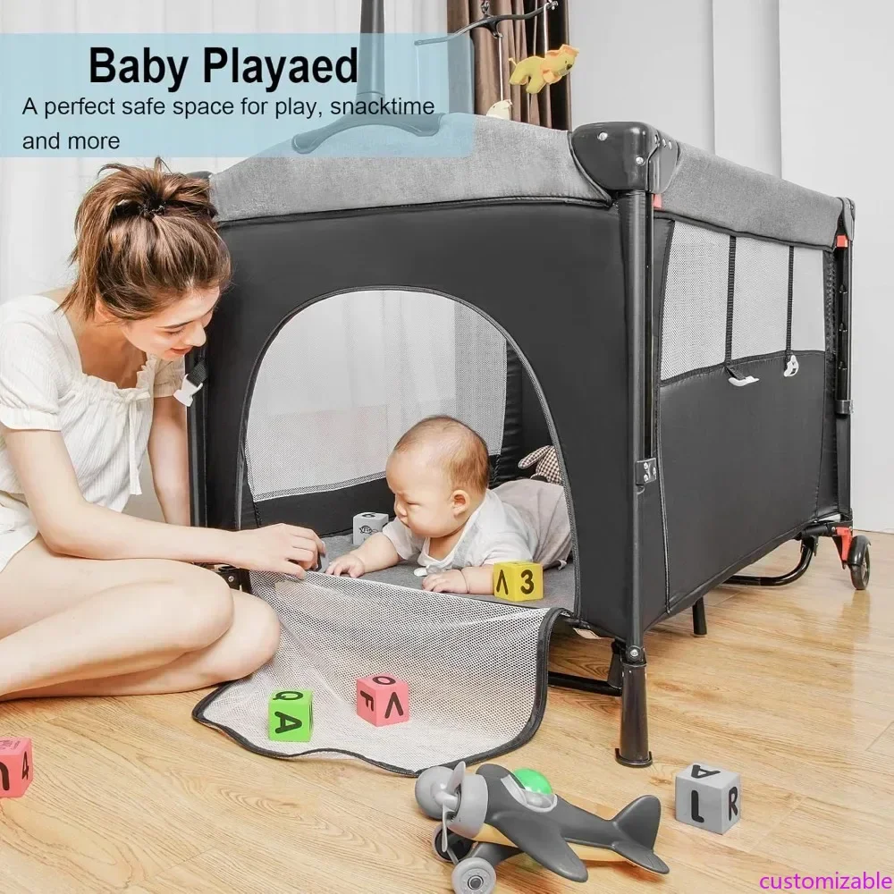 5-in-1 Pack and Play, Baby Bassinet Bedside Sleeper with U-Shaped Diaper Changer, Portable Toddler Playard for Newborn Toddlers,