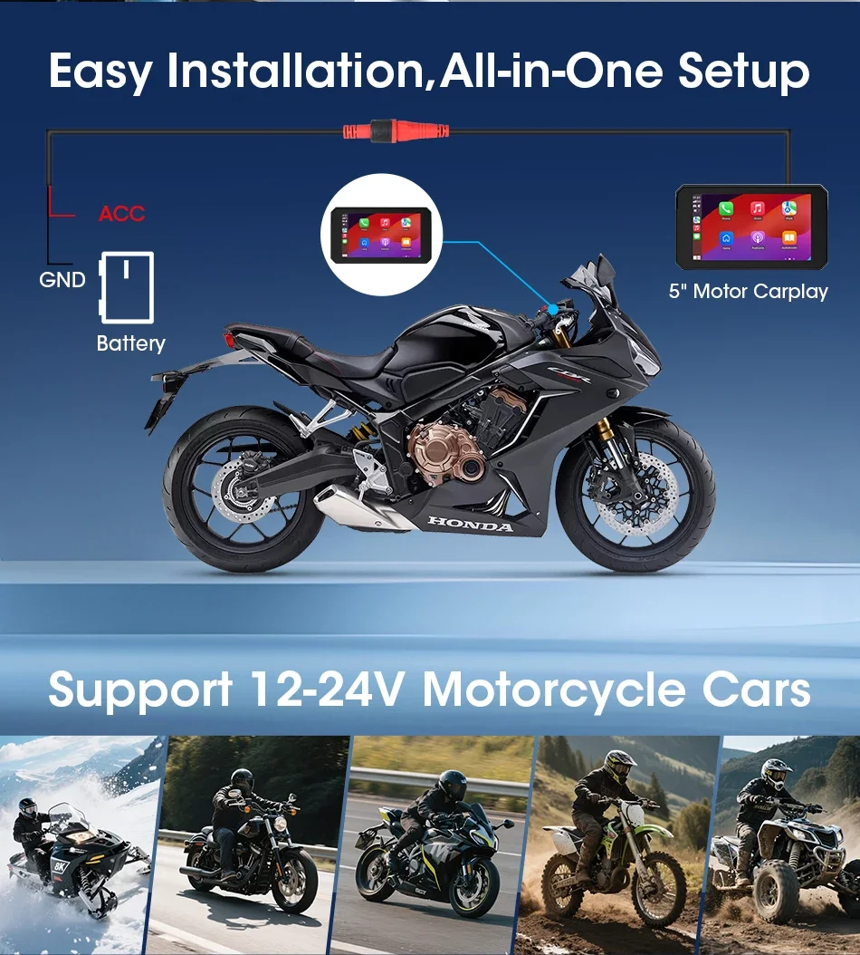 5-Zoll-Motorrad-Navigationsgerät mit drahtlosem CarPlay, Android Auto, Dual-Bluetooth, Moto-Monitor, Unterstützung für TPMS, IPX7 wasserdichtes Display – Detail 13
