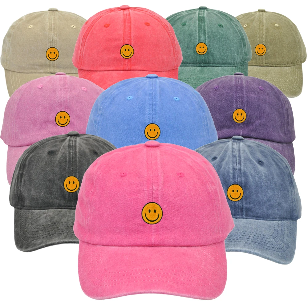 Smiley Baseball Cap Embroider Mom hats Breathable Couple Hats Unisex Adjustable Visors Caps