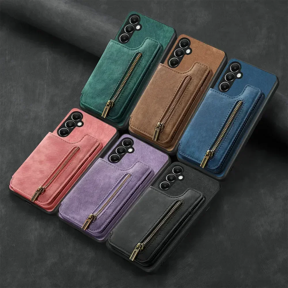 Zipper Wallet Leather Case for Samsung Galaxy A57 A17 A54 A34 A36 A06 A16 A56 Phone Etui Samsung A55 A35 A15 A37 5G Card Cover