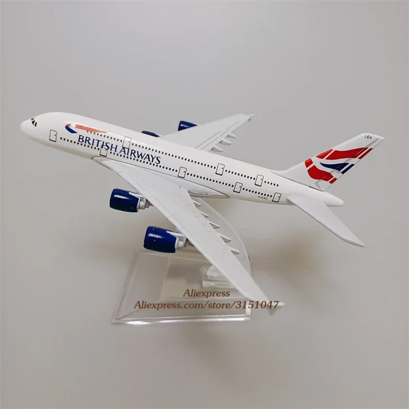 Modèle réduit d'avion Airbus 380, en alliage métallique, lavable, 16cm, avec support, pour enfants