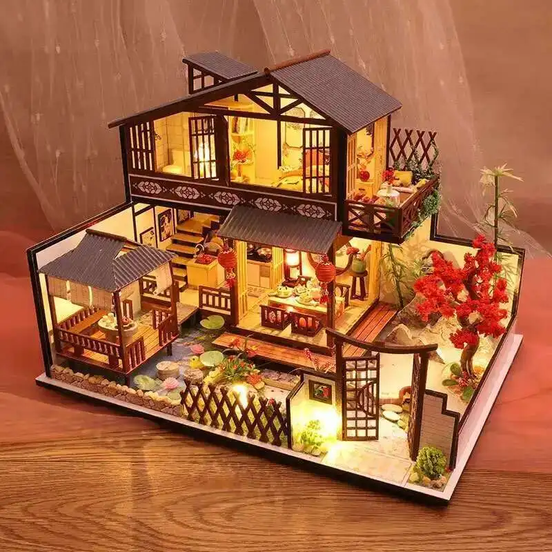 

DIY Wooden Miniature Model Kit Japanese Casa Doll Houses Assembled Dollhouses With Furniture Home Decor Friends Birthday Gifts