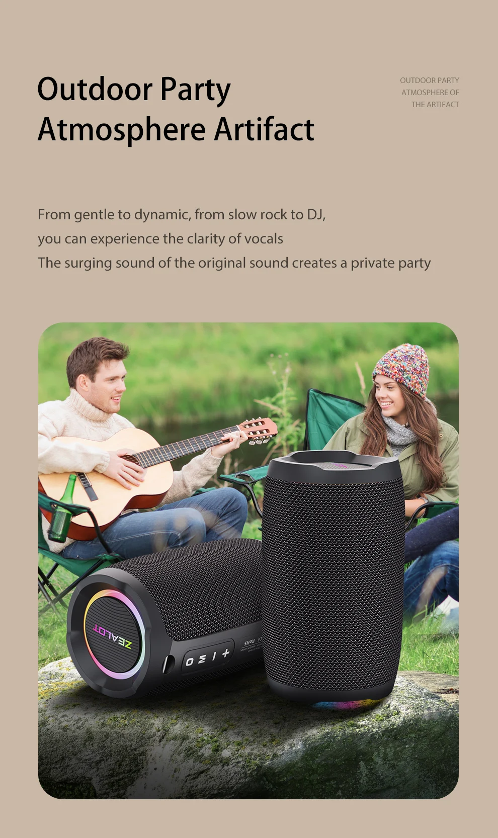 ZEALOT-S49 Tragbarer Bluetooth-Lautsprecher 360° Stereo-Sound 20W IPX6 Wasserdicht Kabelloser Bluetooth 5.2 Outdoor-Lautsprecher – Detail 12