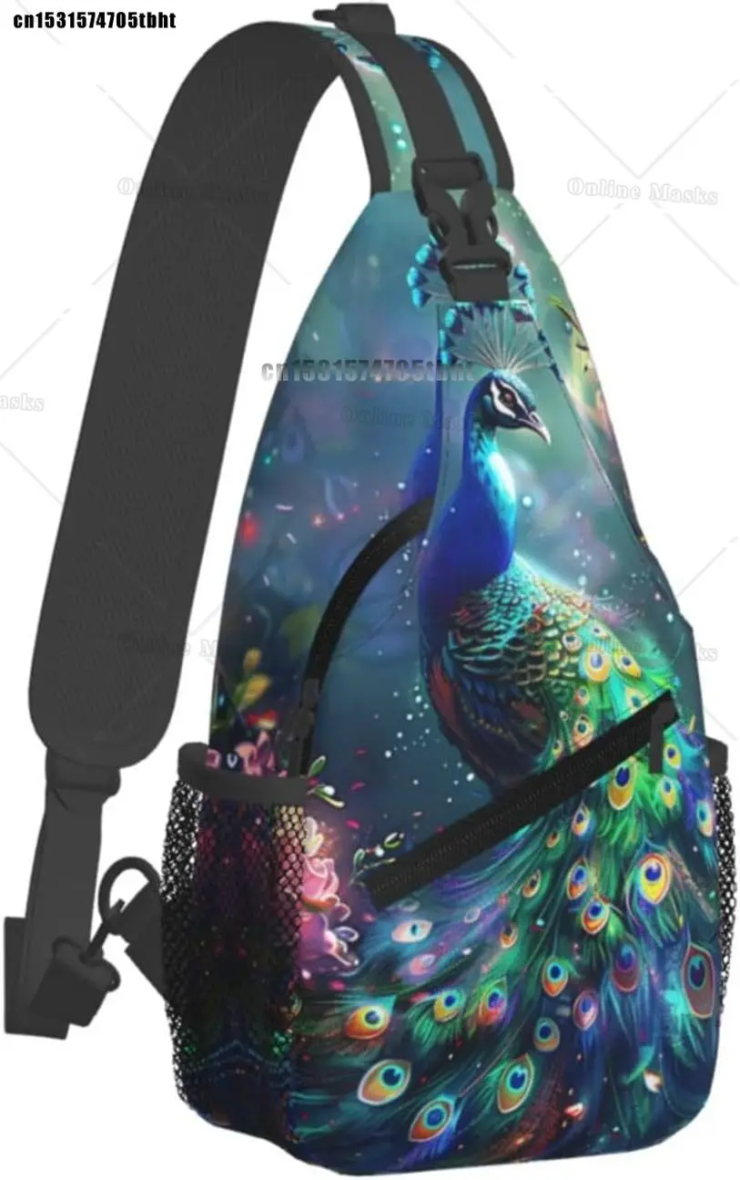 Peacock Sling Bag Backpack Crossbody Beautiful Peacock Shoulder Bag Sling Backpack Chest Bag Travel Hiking Casual Sport Daypack