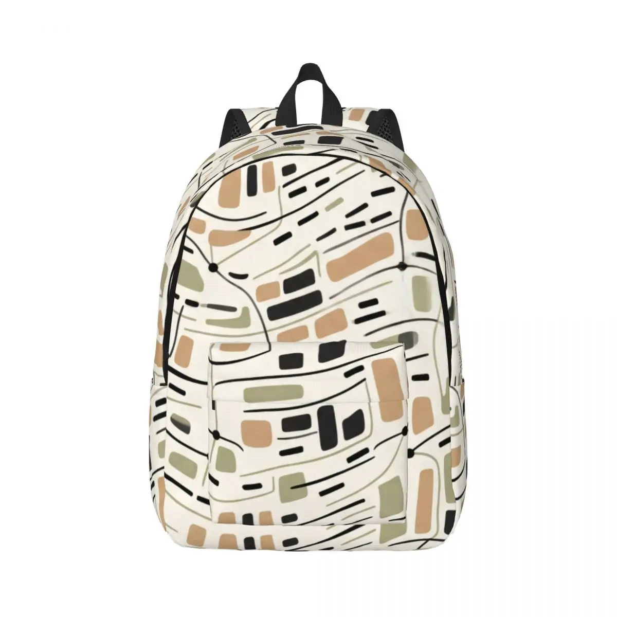 Mermaid Beach Style Backpack Wave City Grid Node Urban Commuter Ivory Black Tan Lightweight Daypack for Beach Trip College Ocean