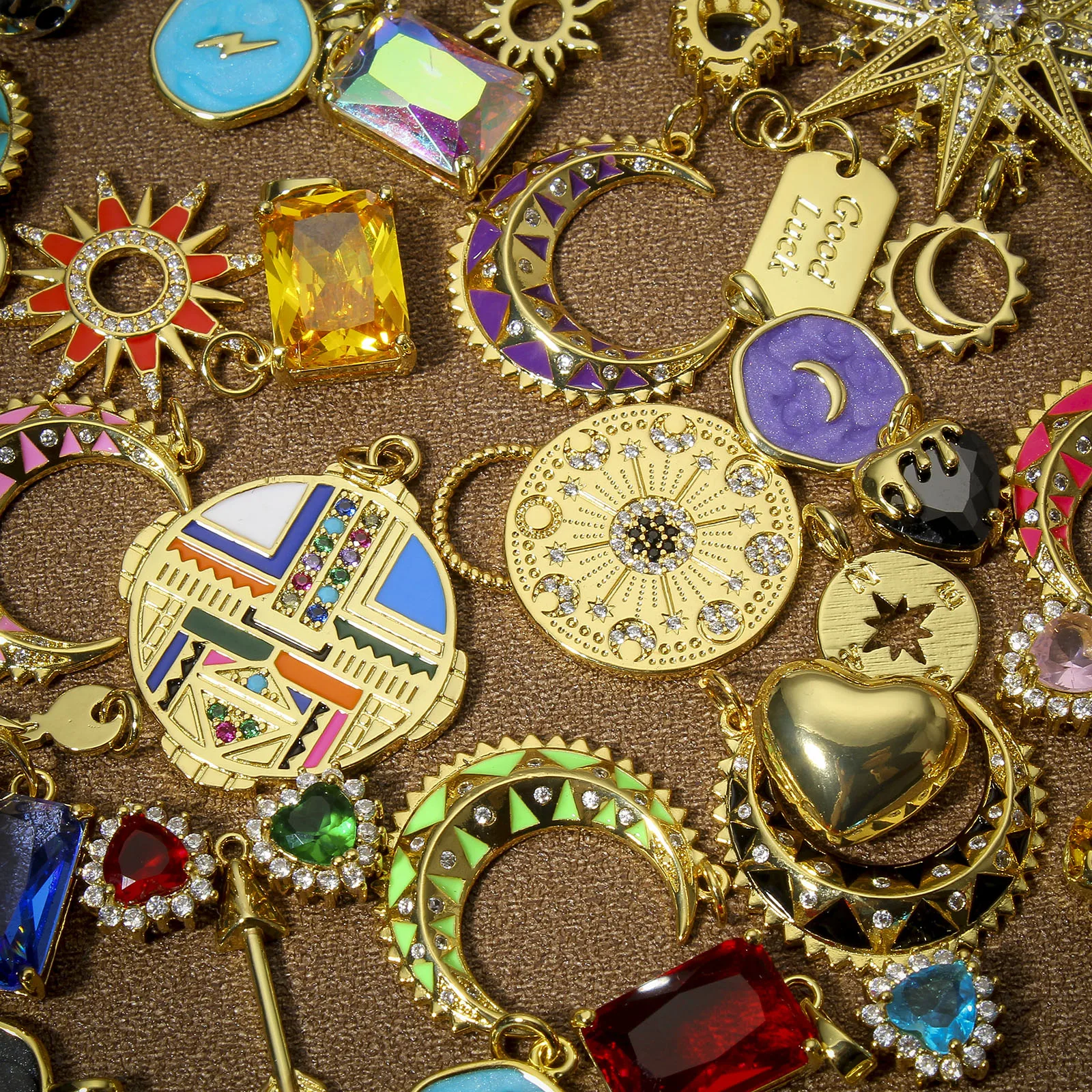 1PC Brass Galaxy Series Star Planet Pendants 18K Gold Plated Rhinestone Geometric Sun Charms For Jewelry DIY Necklace Making