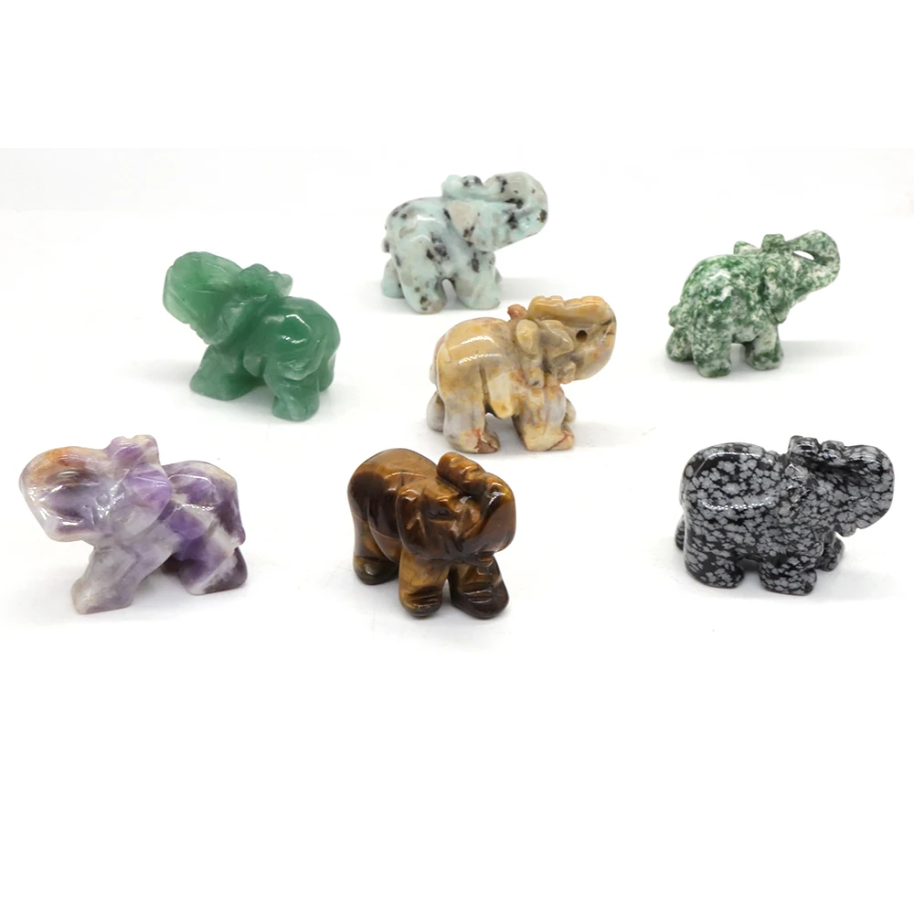 

10 PCS/Set Bulk 1.5" Elephant Statue Natural Stones Carving Figurine Home Decor Healing Crystals Room Ornament Lots Wholesale