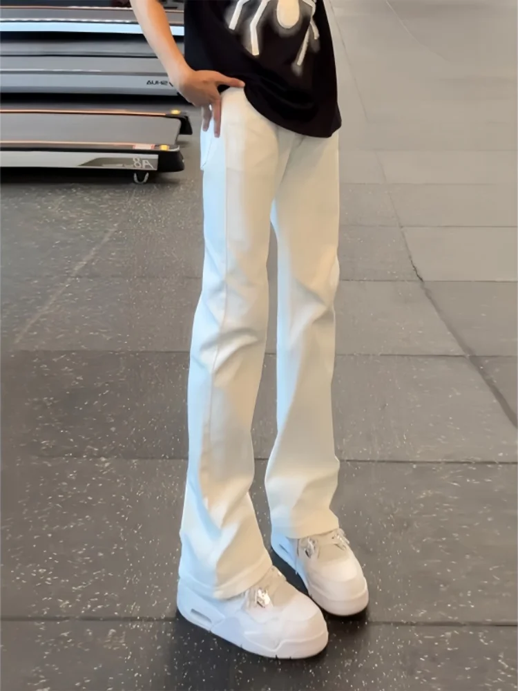 

Белые эластичные облегающие джинсы-ножи, мужские осенние брюки-клеш в американском стиле High Street Vibe, узкие прямые длинные брюки с микро-клеш