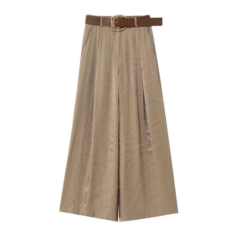 

2025 new women's clothing with European and American style casual texture paired with waistband, straight leg wide leg pants