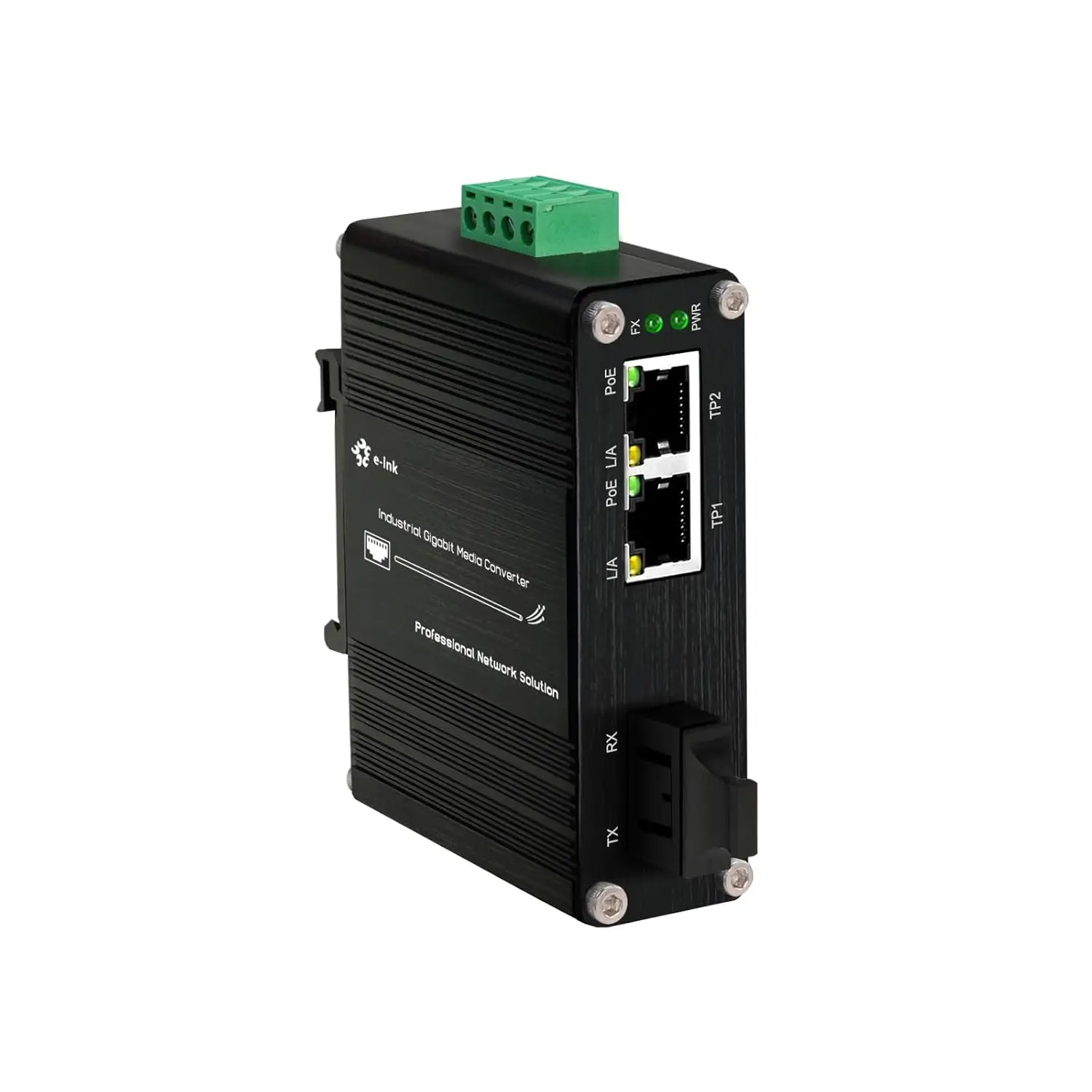 

Mini Industrial 2 Ports Gigabit PoE Media Converter Din Rail Mount 802.3af/at SM 20km with SC/SFP + 2 Rj45 Port 12~48V DC Input