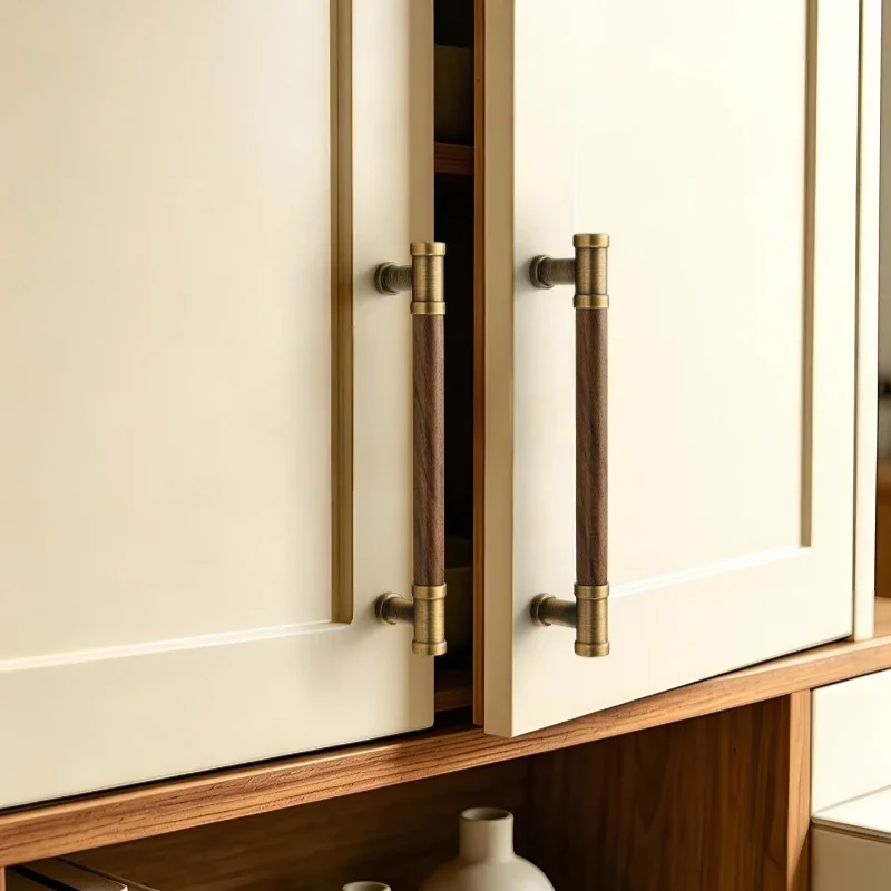 Nordic Zinc Alloy+Wood Drawer Knobs Antique Kitchen Cabinet Storage Handles Wardrobe Cupboard Door Pulls Home Furniture Handles