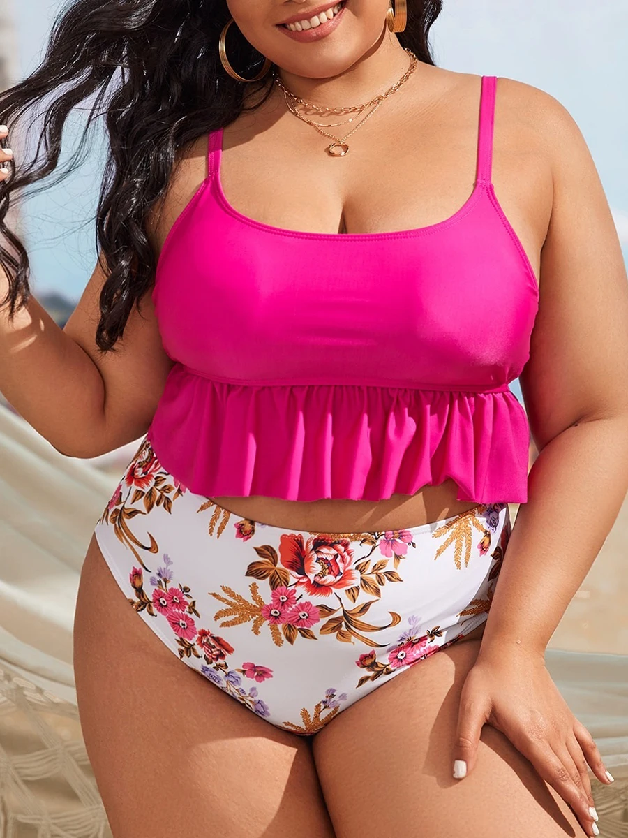 

2026 Printed Tankini Set Large Plus Size Swimsuit Women Ruffle Swimwear Female Bathers Bathing Swimming Swim Suit Beachwear