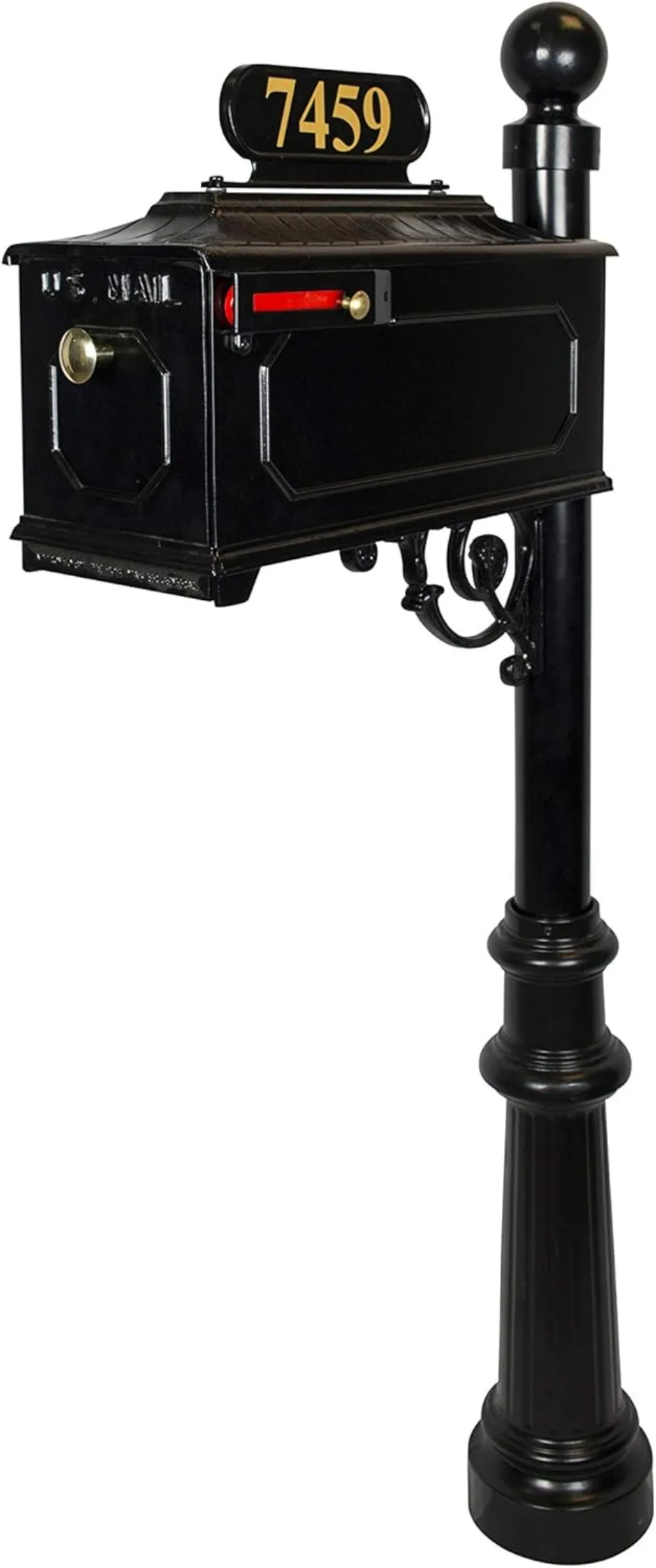 Georgetown Mailbox System – Black Rust Resistant Mailbox – Includes Address Plate, Numbers & Mounting Hardware, Ball Finial