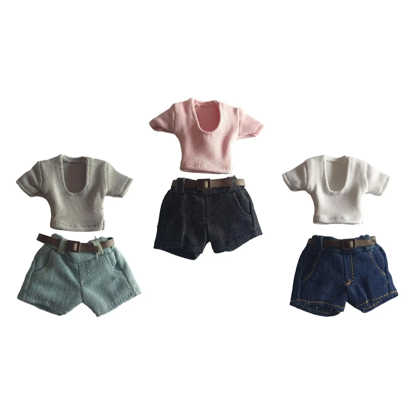 

Фигурки в масштабе 1/12, одежда для экшн-фигурок с поясом, декор для куклы, футболка, шорты, комплект для 6-дюймовой женской фигурки куклы,