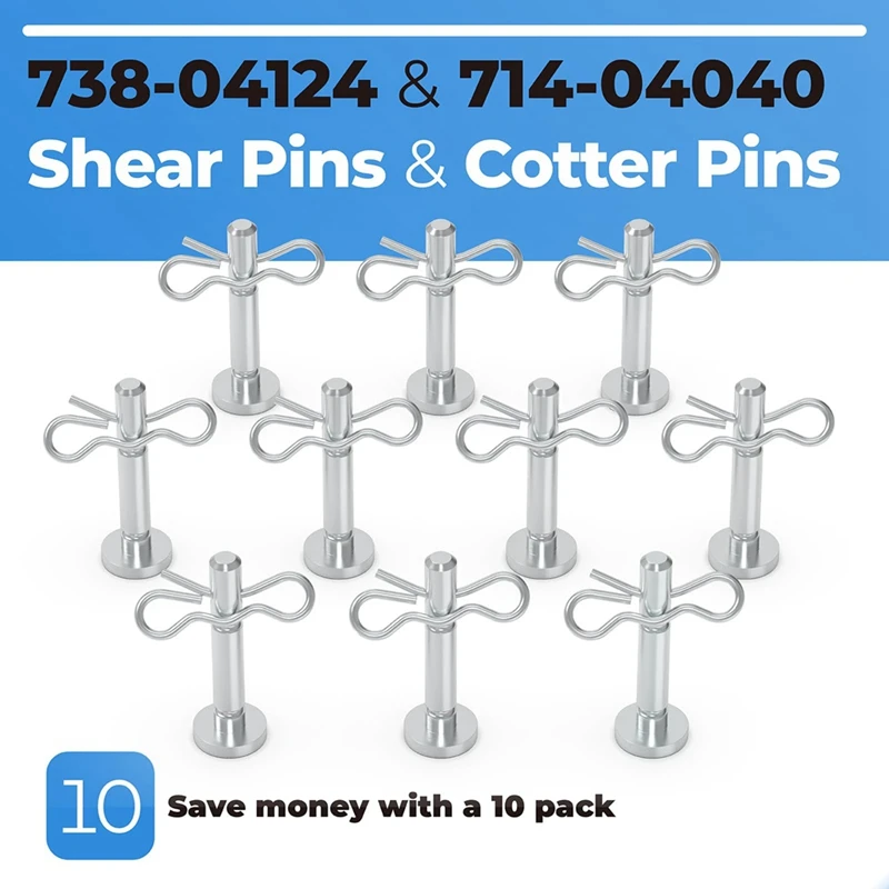 10 Set Snow Blower Shear Pins 738-04155 And Cotter Pins 714-04040 For Craftsman, Troy-Bilt, MTD, Yard-Man 900 Series