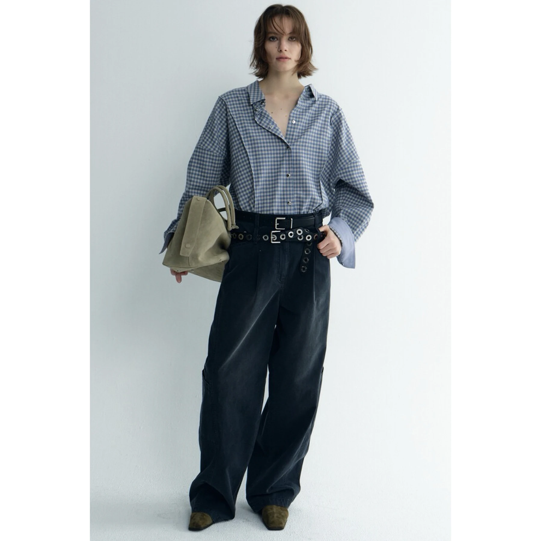 

Хлопок с эффектом похудения irt TIM25 Autumn Faion в клетку, асимметричный свободный женский деловой повседневный длинный свеч на пуговицах